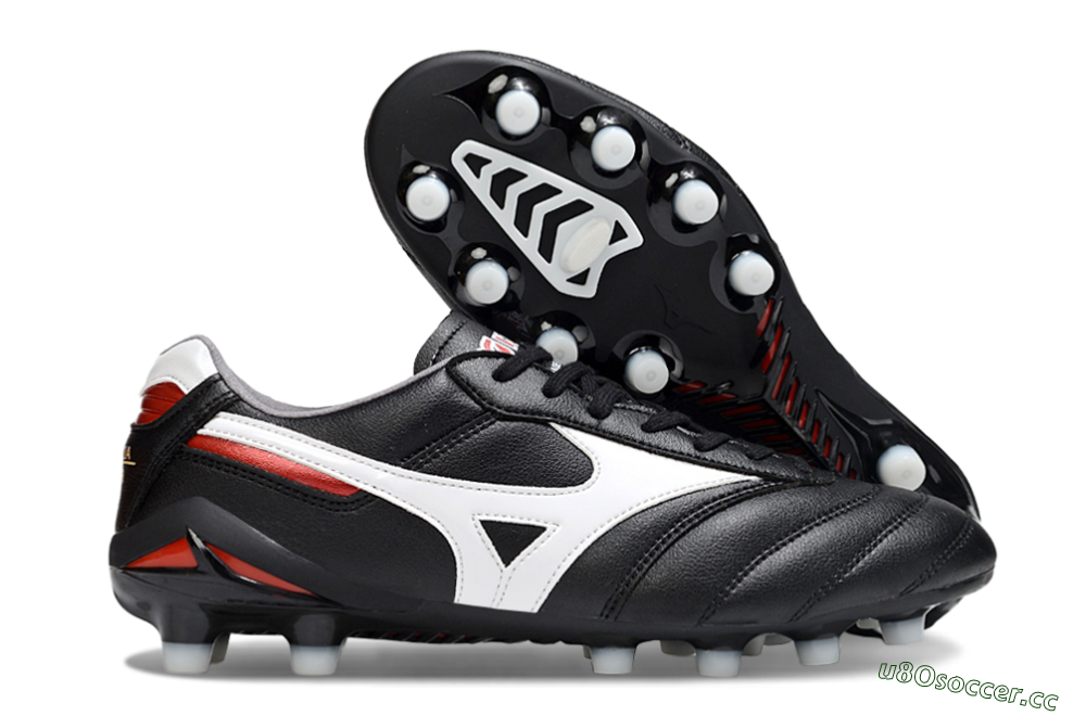 Men's Mizuno Morelia 2 FG Firm Ground Low-Tops Football Boots - Black/White/Red 2