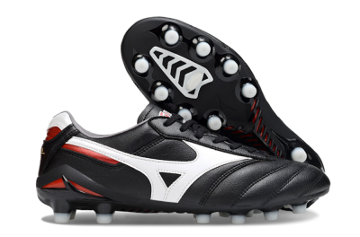 Men's Mizuno Morelia 2 FG Firm Ground Low-Tops Football Boots - Black/White/Red