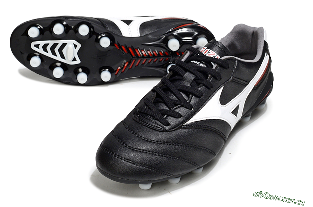 Men's Mizuno Morelia 2 FG Firm Ground Low-Tops Football Boots - Black/White/Red 3