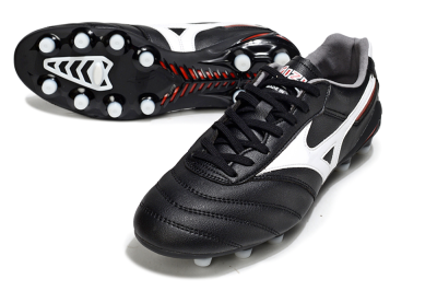 Men's Mizuno Morelia 2 FG Firm Ground Low-Tops Football Boots - Black/White/Red