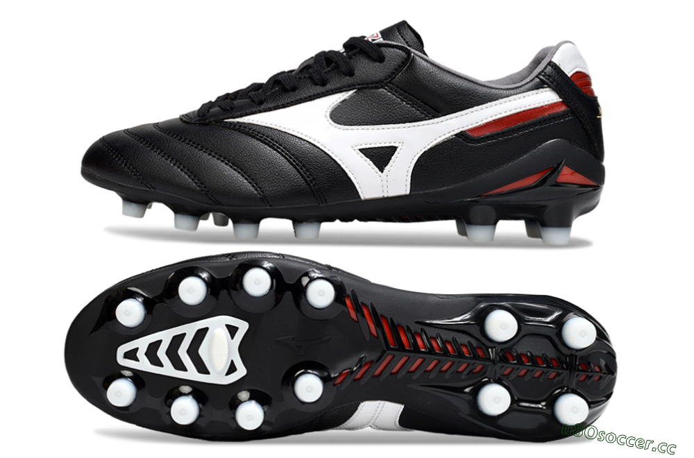 Men's Mizuno Morelia 2 FG Firm Ground Low-Tops Football Boots - Black/White/Red 1