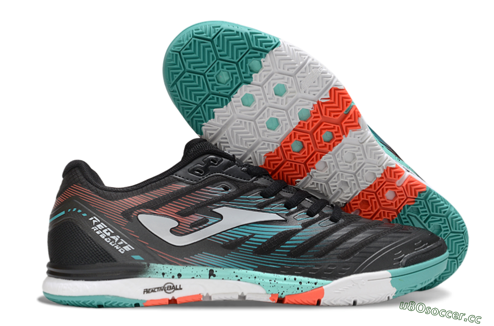 Men's Joma Top Flex IC Indoor & Futsal Low-Tops Football Shoes - Black/Jade/Red 2