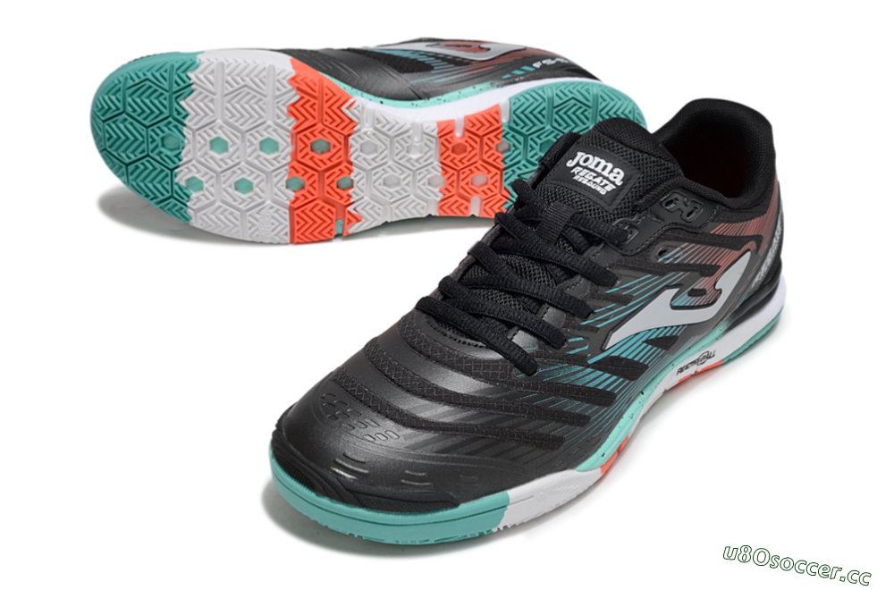 Men's Joma Top Flex IC Indoor & Futsal Low-Tops Football Shoes - Black/Jade/Red 3