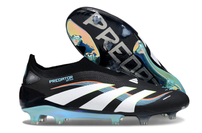Men's Adidas Predator 25 Elite Laceless FG Firm Ground Low-Tops Football Boots - Black/White/Jade