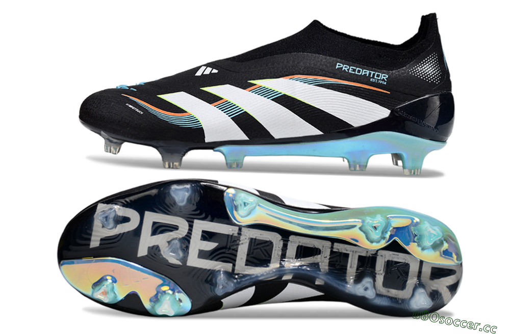 Men's Adidas Predator 25 Elite Laceless FG Firm Ground Low-Tops Football Boots - Black/White/Jade 1