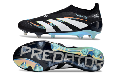 Men's Adidas Predator 25 Elite Laceless FG Firm Ground Low-Tops Football Boots - Black/White/Jade