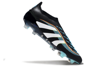 Men's Adidas Predator 25 Elite Laceless FG Firm Ground Low-Tops Football Boots - Black/White/Jade