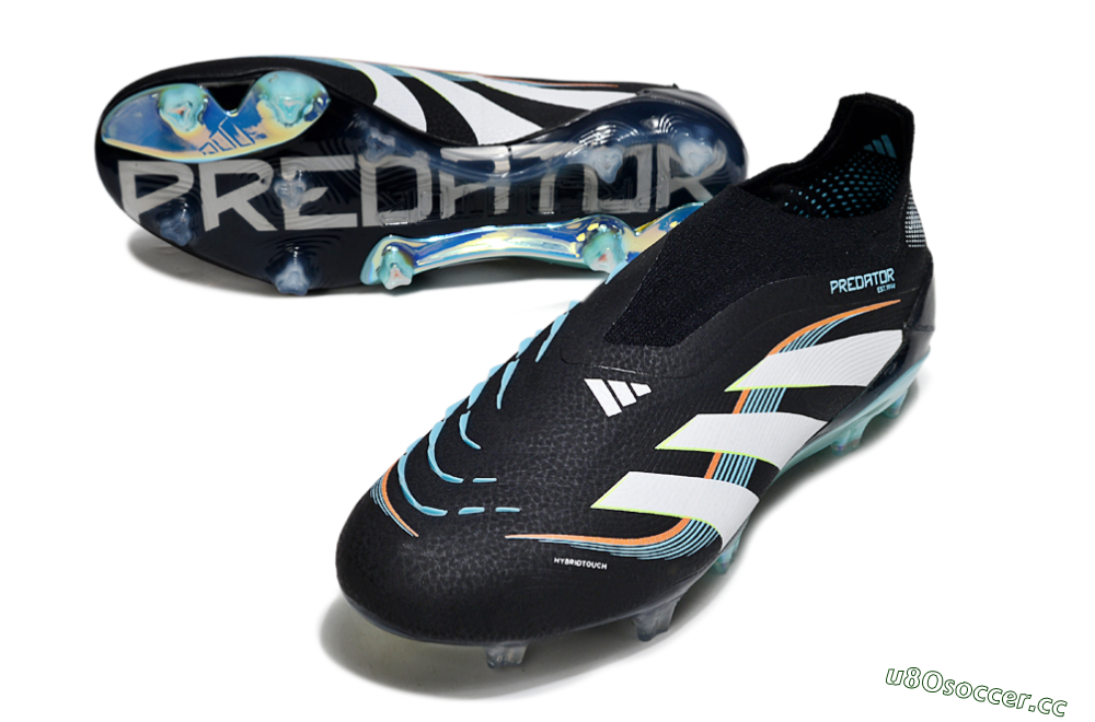 Men's Adidas Predator 25 Elite Laceless FG Firm Ground Low-Tops Football Boots - Black/White/Jade 3
