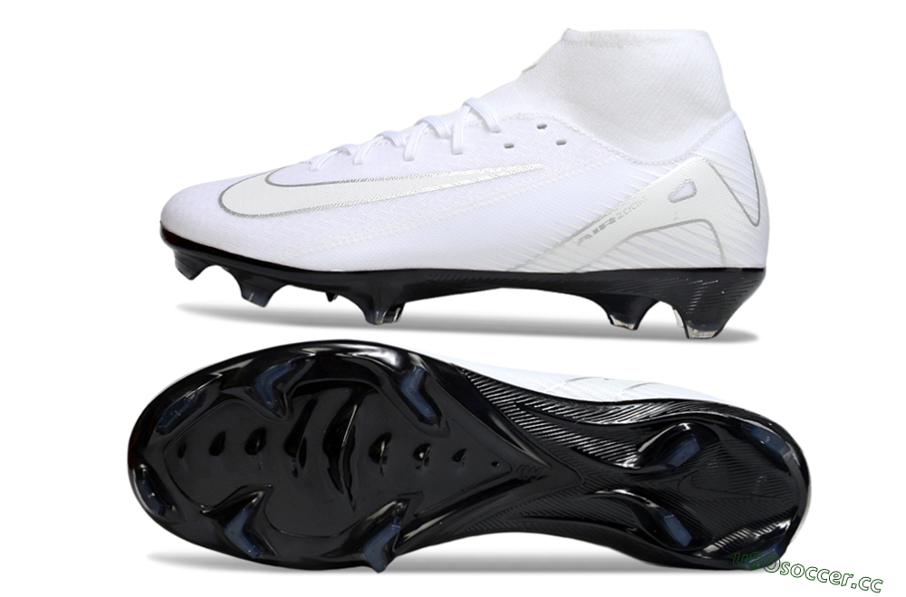 Men's Nike Air Zoom Mercurial Superfly 10 Academy FG Firm Ground High-Tops Football Boots - White/Silver/Black 1