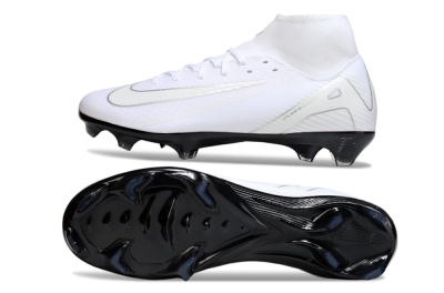 Men's Nike Air Zoom Mercurial Superfly 10 Academy FG Firm Ground High-Tops Football Boots - White/Silver/Black