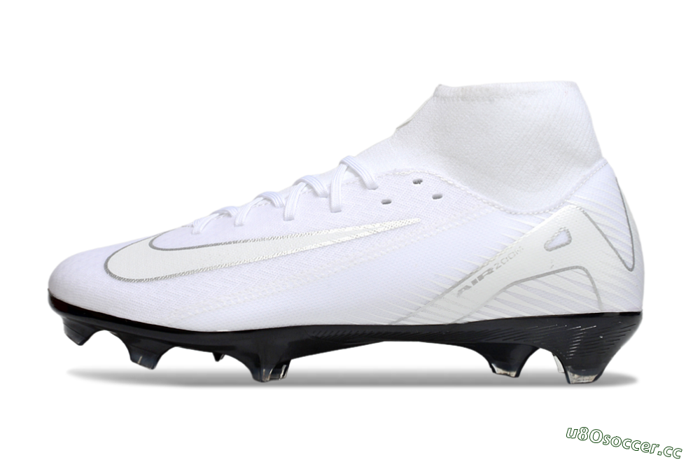 Men's Nike Air Zoom Mercurial Superfly 10 Academy FG Firm Ground High-Tops Football Boots - White/Silver/Black 0
