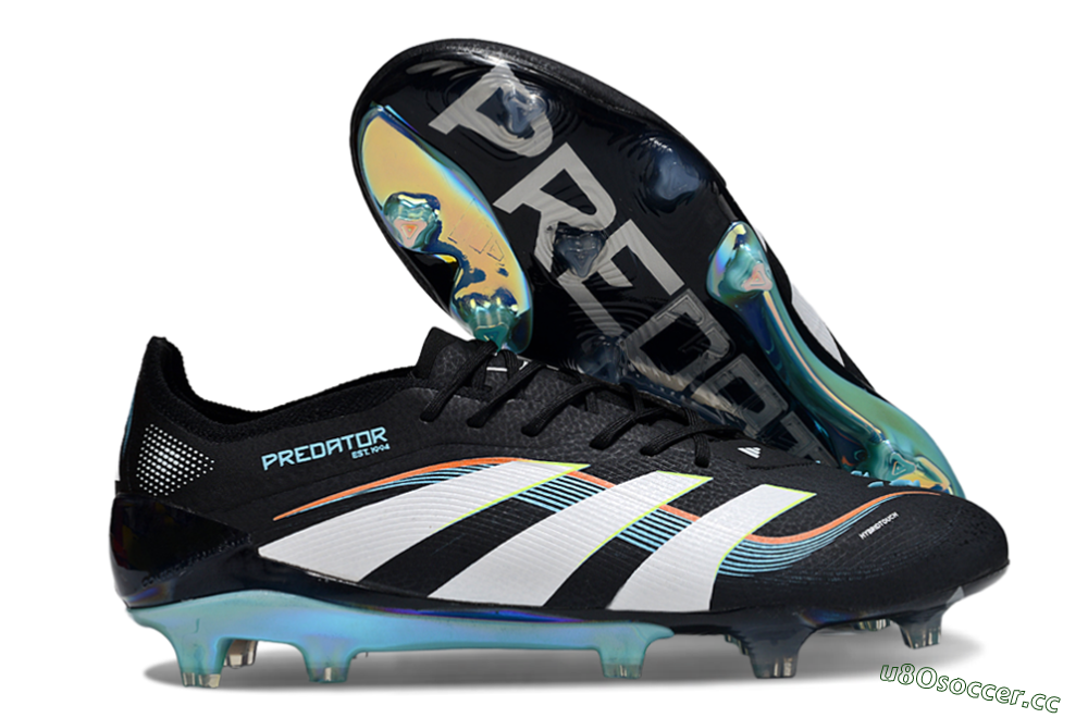 Men's Adidas Predator 25 Elite FG Firm Ground Low-Tops Football Boots - Black/White/Jade 2