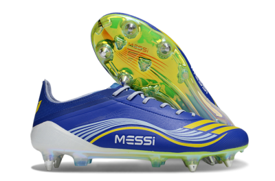 Men's Messi x Adidas F50 Elite SG Soft Ground Low-Tops Football Boots - Blue/Yellow/White