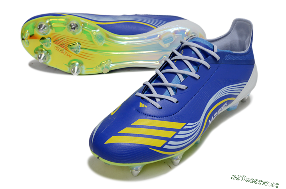 Men's Messi x Adidas F50 Elite SG Soft Ground Low-Tops Football Boots - Blue/Yellow/White 3