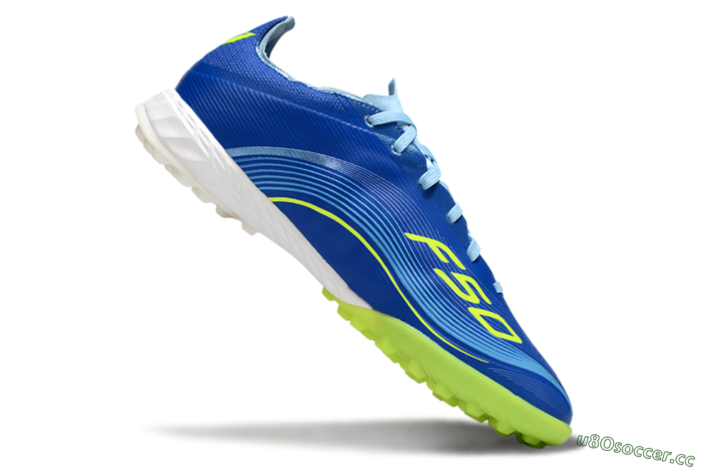 Men's Messi x Adidas F50 Pro TF Artificial Turf Low-Tops Football Shoes - Blue/Yellow/White 4