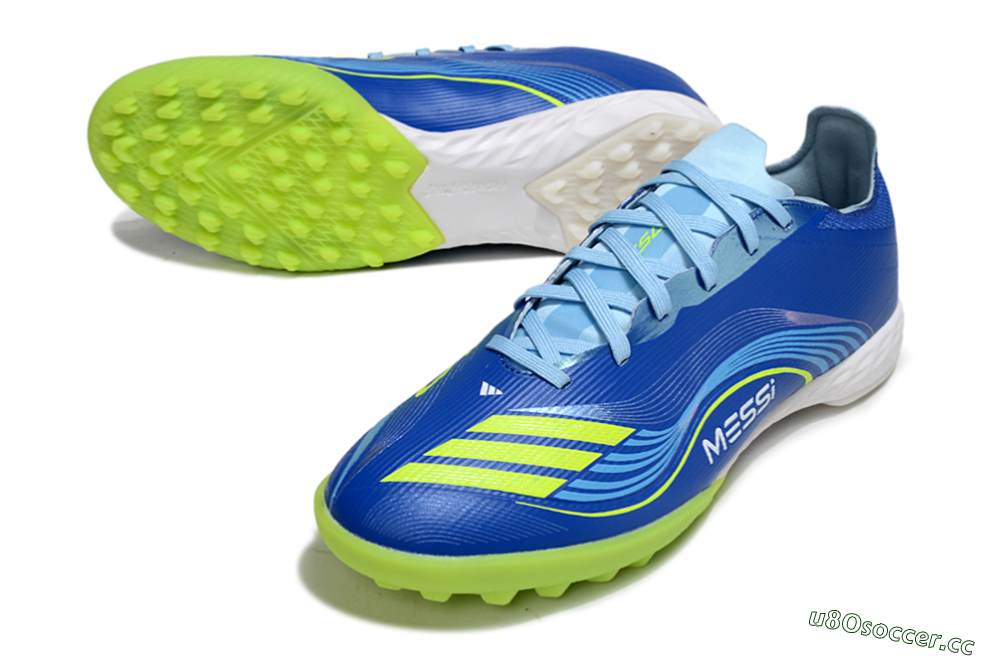 Men's Messi x Adidas F50 Pro TF Artificial Turf Low-Tops Football Shoes - Blue/Yellow/White 3