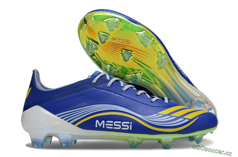 Men's Messi x Adidas F50 Elite FG Firm Ground Low-Tops Football Boots - Blue/Yellow/White 2