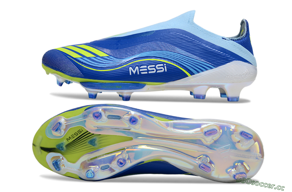 Men's Messi x Adidas F50 Elite Laceless FG Firm Ground Low-Tops Football Boots - Blue/Yellow/White 1