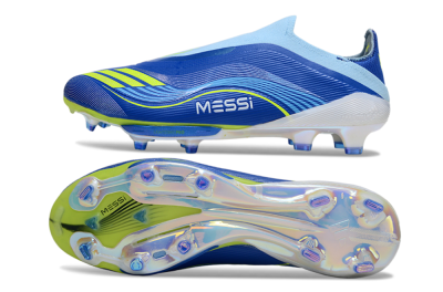 Men's Messi x Adidas F50 Elite Laceless FG Firm Ground Low-Tops Football Boots - Blue/Yellow/White