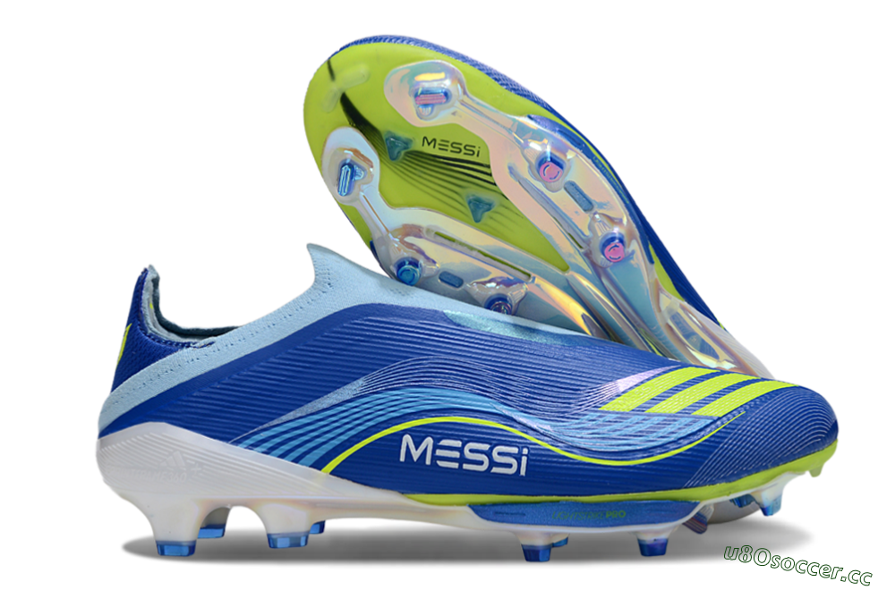 Men's Messi x Adidas F50 Elite Laceless FG Firm Ground Low-Tops Football Boots - Blue/Yellow/White 2