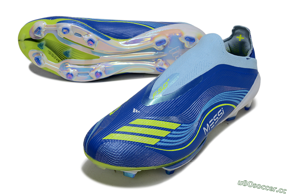 Men's Messi x Adidas F50 Elite Laceless FG Firm Ground Low-Tops Football Boots - Blue/Yellow/White 3