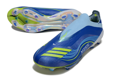 Men's Messi x Adidas F50 Elite Laceless FG Firm Ground Low-Tops Football Boots - Blue/Yellow/White
