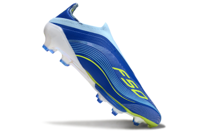Men's Messi x Adidas F50 Elite Laceless FG Firm Ground Low-Tops Football Boots - Blue/Yellow/White