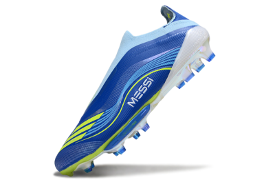 Men's Messi x Adidas F50 Elite Laceless FG Firm Ground Low-Tops Football Boots - Blue/Yellow/White