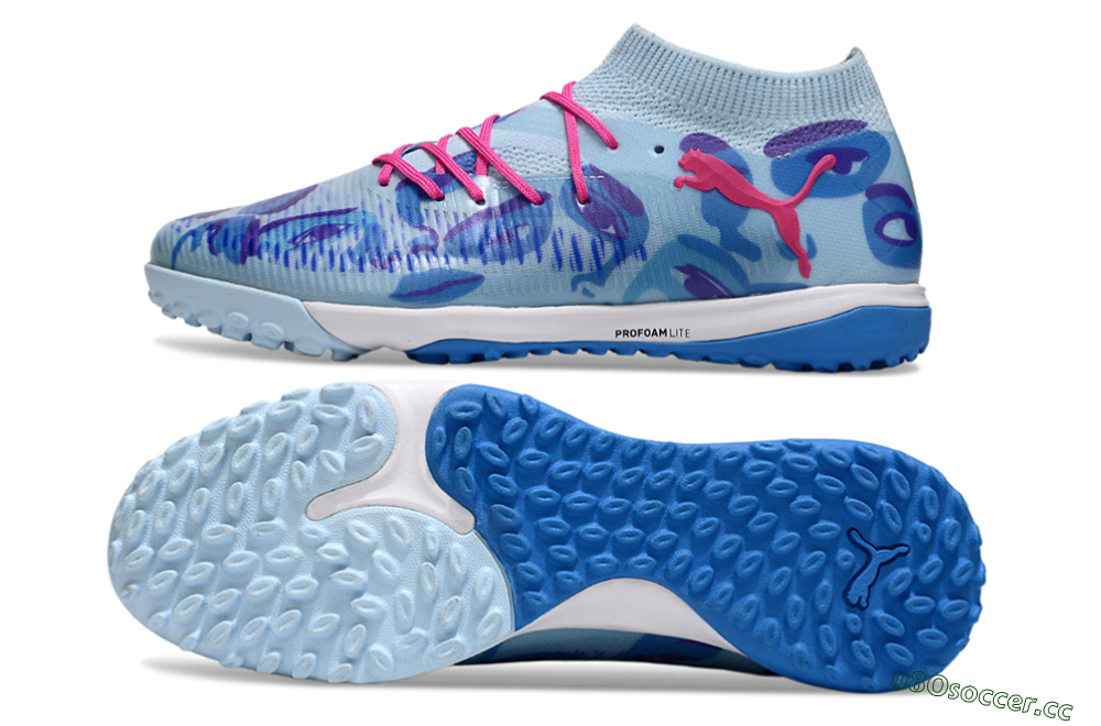 Men's Puma Future 8 Ultimate TF Artificial Turf Low-Tops Football Shoes - Blue/Pink/White 1