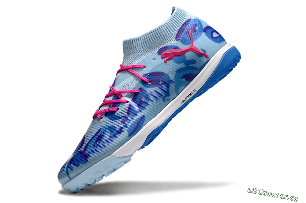 Men's Puma Future 8 Ultimate TF Artificial Turf Low-Tops Football Shoes - Blue/Pink/White 5
