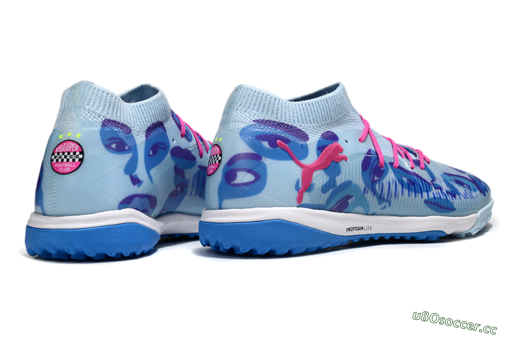 Men's Puma Future 8 Ultimate TF Artificial Turf Low-Tops Football Shoes - Blue/Pink/White 6