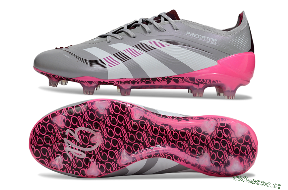 Unisex Adidas Predator 25 Elite FG Firm Ground Low-Tops Football Boots - Grey/Silver/Red 1