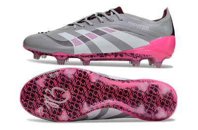Unisex Adidas Predator 25 Elite FG Firm Ground Low-Tops Football Boots - Grey/Silver/Red