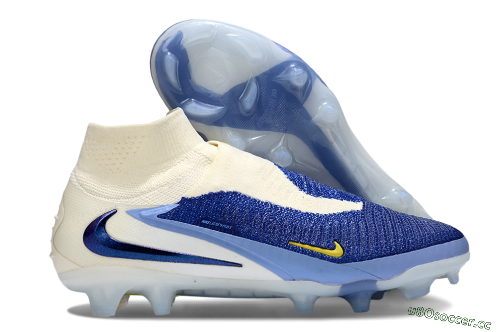 Unisex Nike Phantom 6 Elite FG Firm Ground High-Tops Football Boots - Blue/White/Black 2