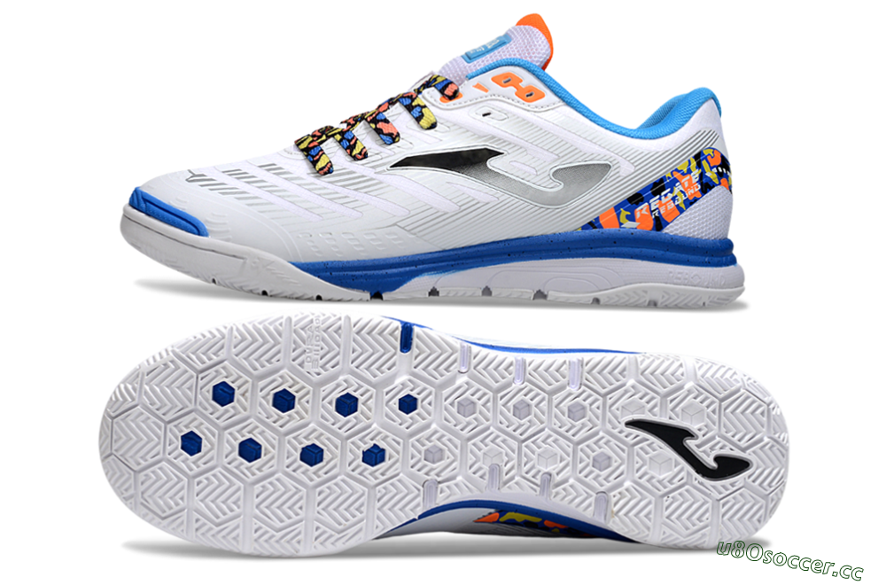 Men's Joma Top Flex IC Indoor & Futsal Low-Tops Football Shoes - White/Silver/Blue 1
