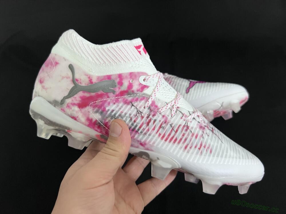 Unisex Puma Future 8 Ultimate FG Firm Ground Low-Tops Football Boots - White/Pink/Silver
