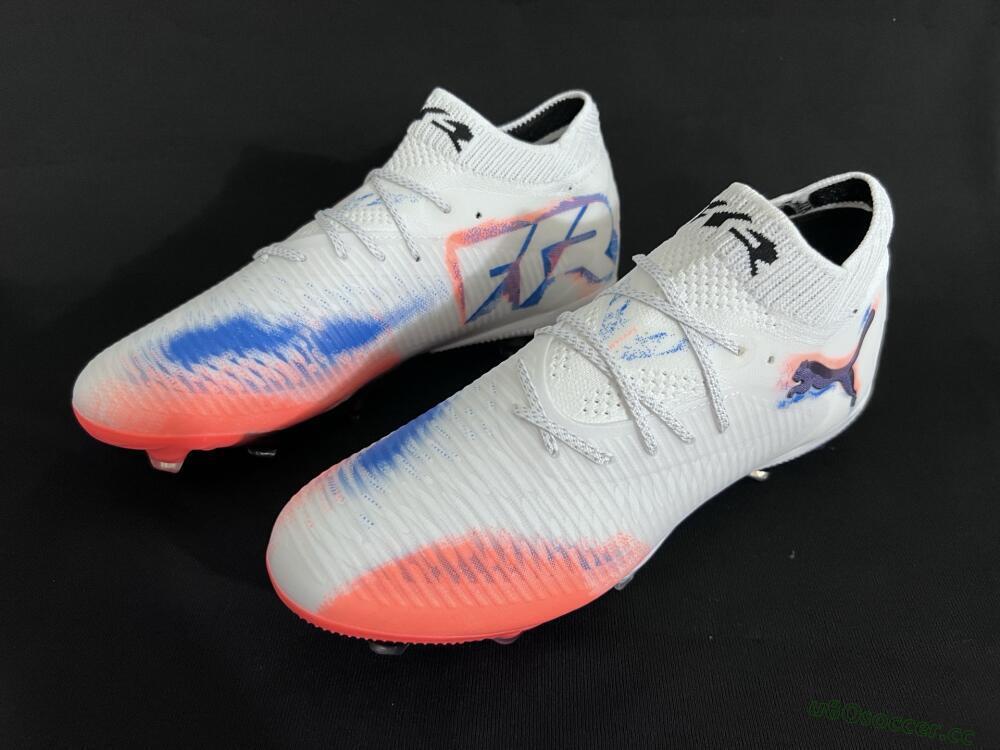 Men's Puma Future 8 Ultimate FG Firm Ground Low-Tops Football Boots - White/Pink/Blue