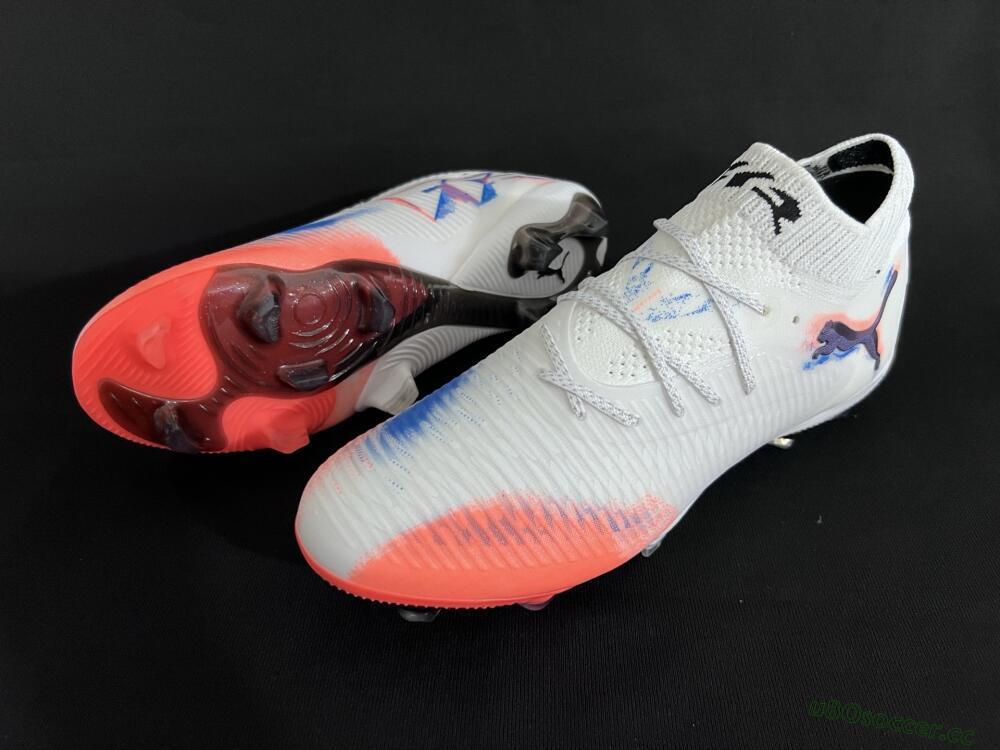 Men's Puma Future 8 Ultimate FG Firm Ground Low-Tops Football Boots - White/Pink/Blue