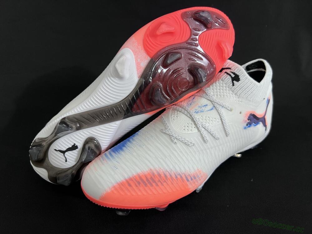 Men's Puma Future 8 Ultimate FG Firm Ground Low-Tops Football Boots - White/Pink/Blue