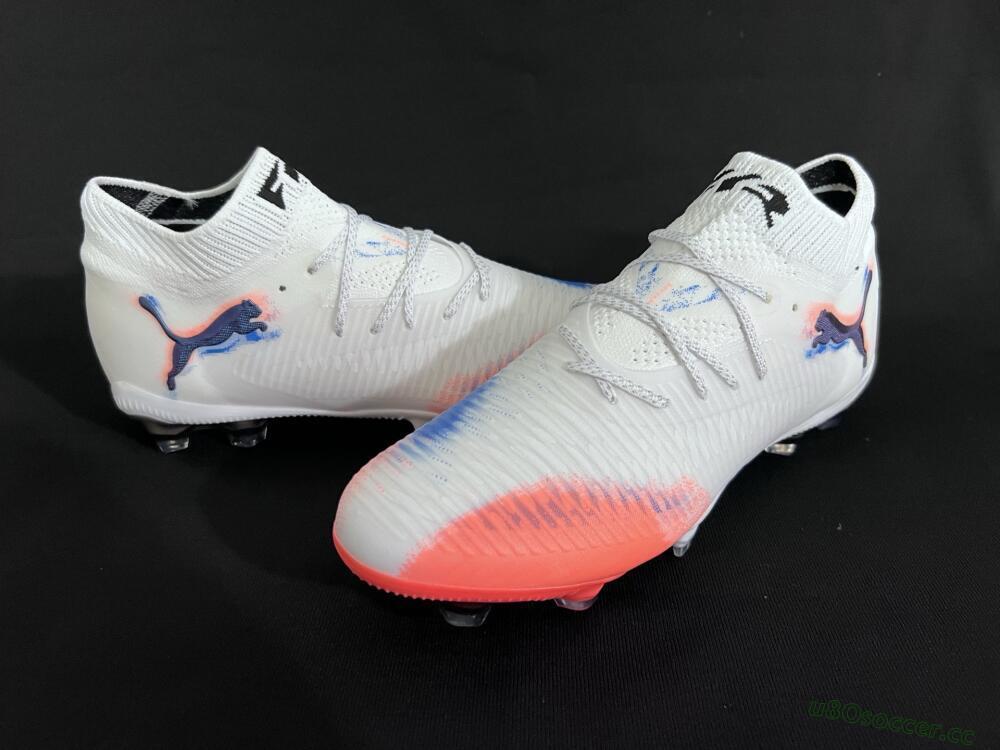 Men's Puma Future 8 Ultimate FG Firm Ground Low-Tops Football Boots - White/Pink/Blue