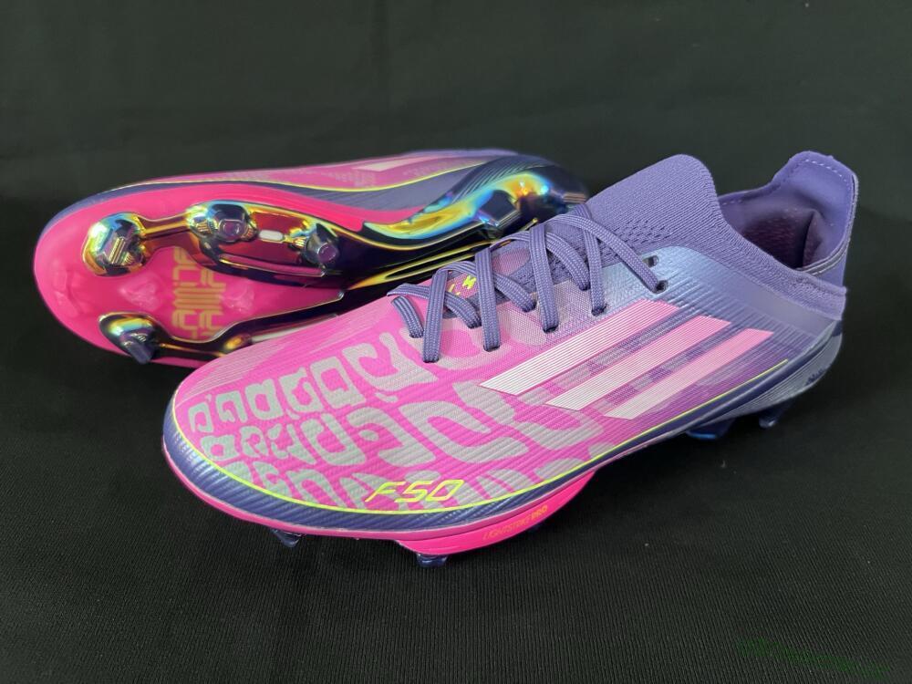 Unisex Adidas F50+ Elite Lightstrike Pro FG Firm Ground Low-Tops Football Boots - Pink/Purple/Yellow