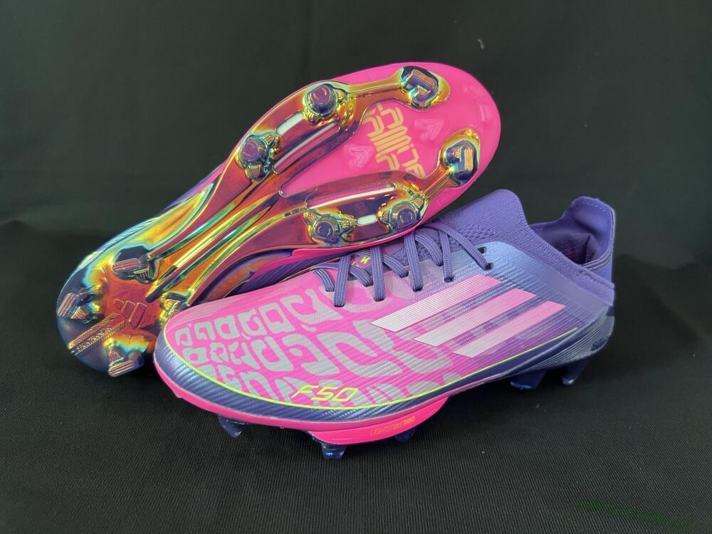 Unisex Adidas F50+ Elite Lightstrike Pro FG Firm Ground Low-Tops Football Boots - Pink/Purple/Yellow
