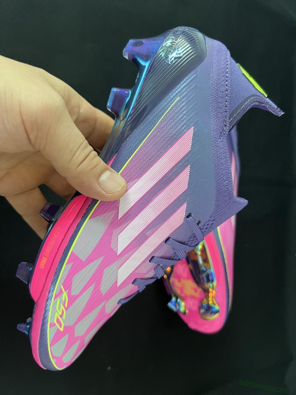 Unisex Adidas F50+ Elite Lightstrike Pro FG Firm Ground Low-Tops Football Boots - Pink/Purple/Yellow