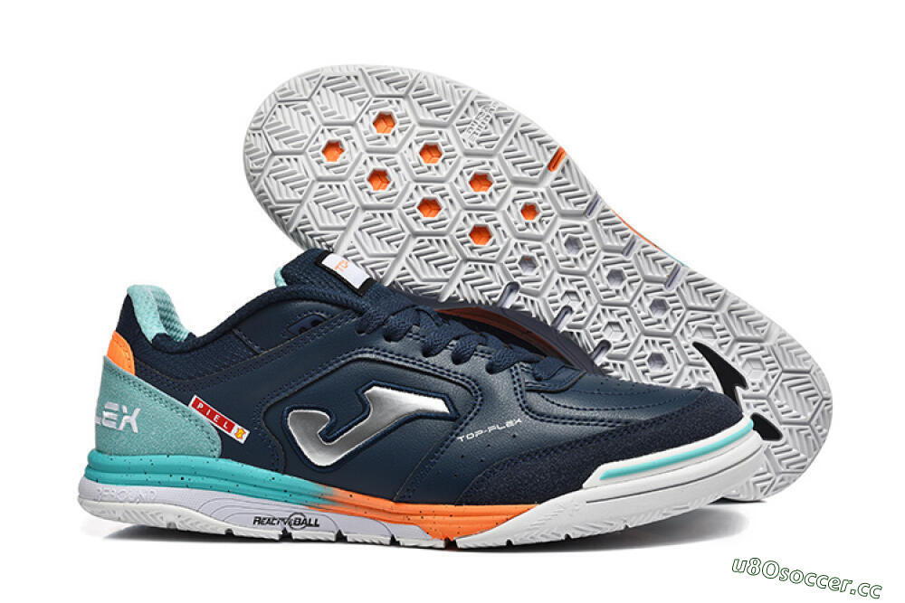 Men's Joma Top Flex IC Indoor & Futsal Low-Tops Football Shoes - Navy/Coral Blue/Orange Splash 2