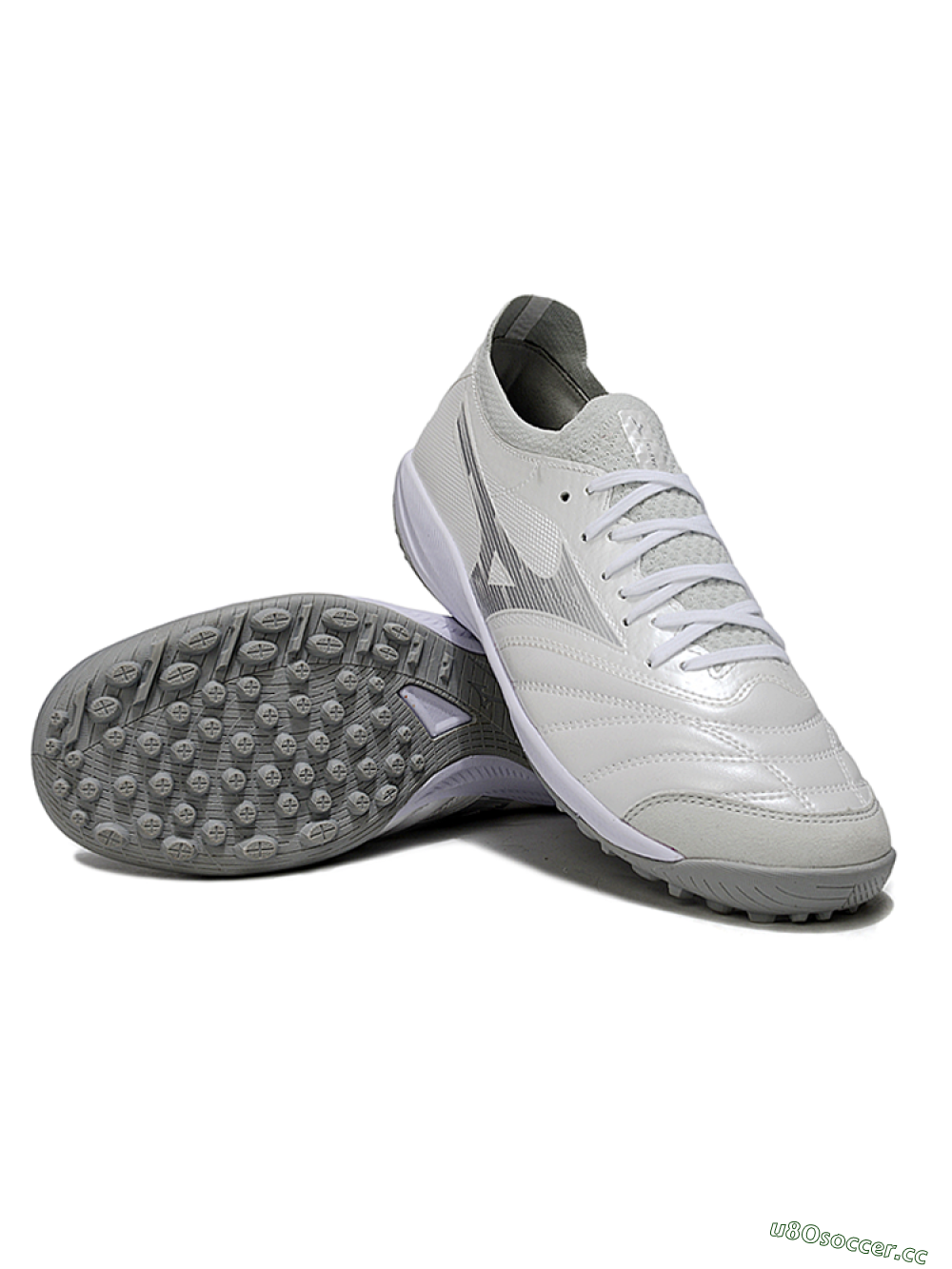Men's Mizuno Morelia Neo 4 TF Artificial Turf Low-Tops Football Shoes - White/Silver Mist/Carbon Gray 3