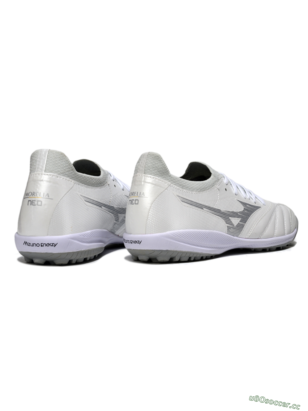 Men's Mizuno Morelia Neo 4 TF Artificial Turf Low-Tops Football Shoes - White/Silver Mist/Carbon Gray 6