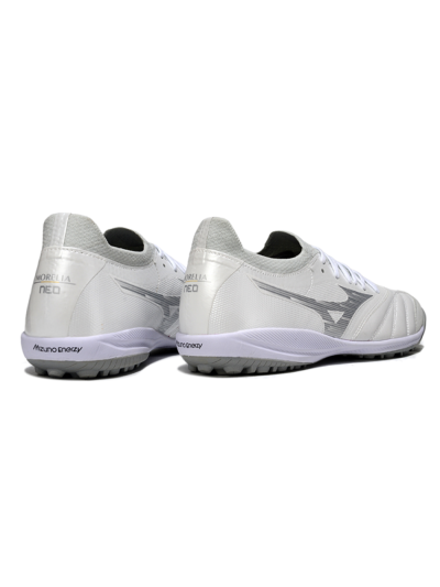 Men's Mizuno Morelia Neo 4 TF Artificial Turf Low-Tops Football Shoes - White/Silver Mist/Carbon Gray