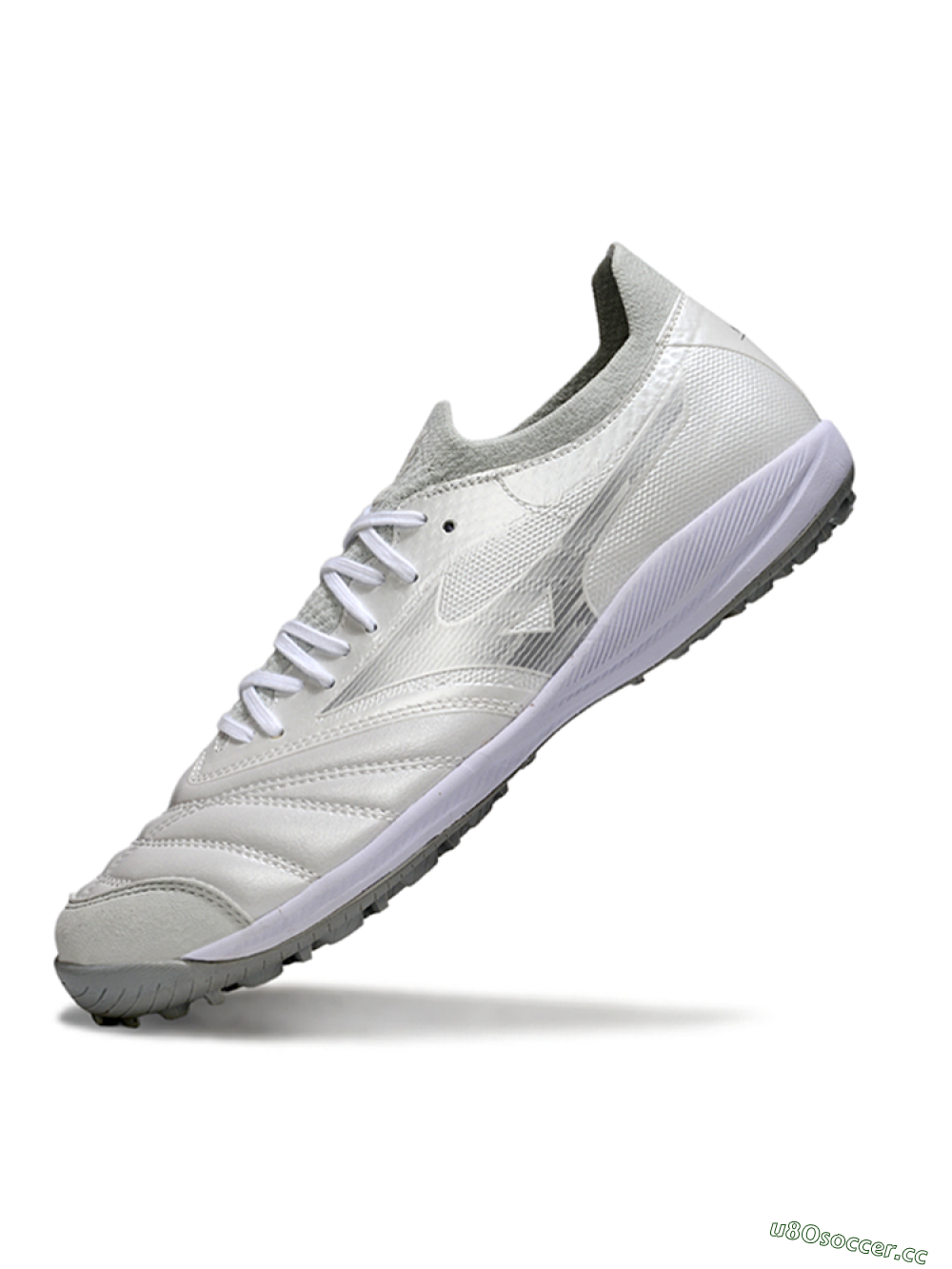 Men's Mizuno Morelia Neo 4 TF Artificial Turf Low-Tops Football Shoes - White/Silver Mist/Carbon Gray 5