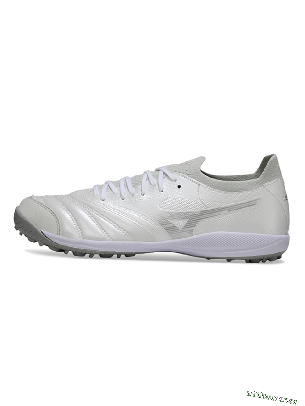 Men's Mizuno Morelia Neo 4 TF Artificial Turf Low-Tops Football Shoes - White/Silver Mist/Carbon Gray 0