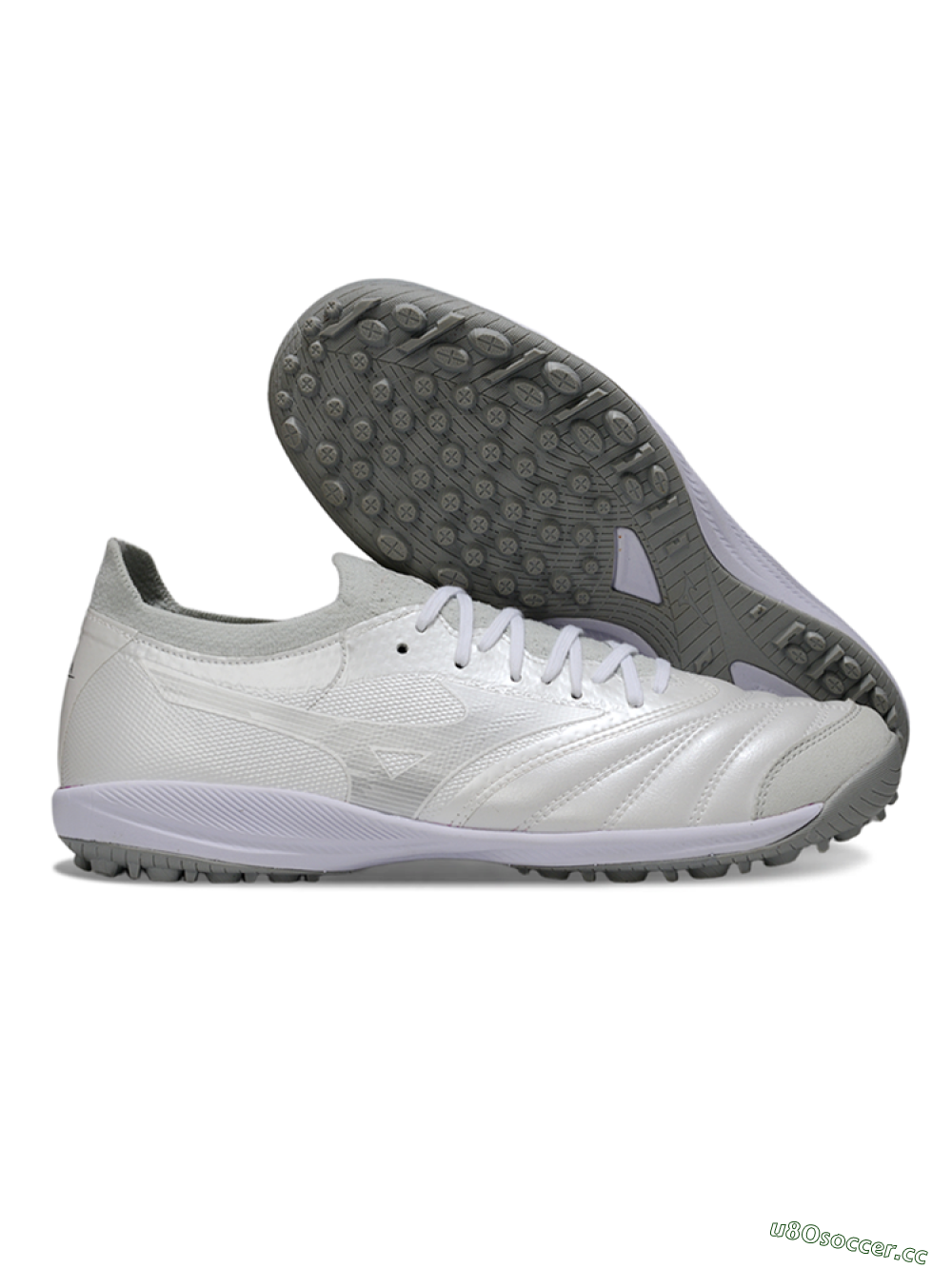 Men's Mizuno Morelia Neo 4 TF Artificial Turf Low-Tops Football Shoes - White/Silver Mist/Carbon Gray 2